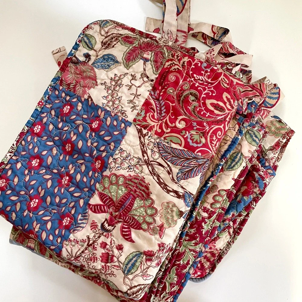 Quilted Patchwork Floral Pillow Sham Set of 4 Cottagecore Farmhouse Red Blue‎